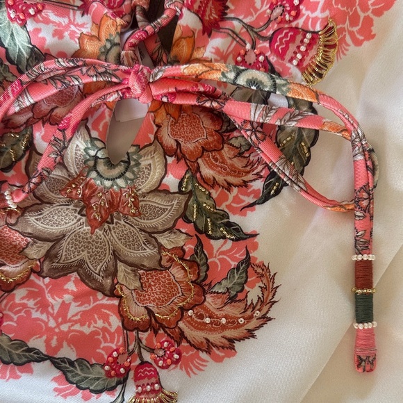 Luxury Lace-Up One-Piece Swimsuit in White and Coral - Picture 4 of 7